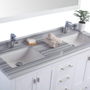 Laviva Wilson 60" White Double Sink Bathroom Vanity with White Stripes Marble Countertop