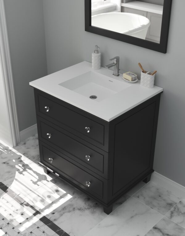 Laviva Luna 30" Espresso Bathroom Vanity with Matte White VIVA Stone Solid Surface Countertop