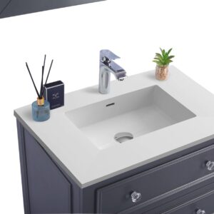 Laviva Luna 30" Maple Grey Bathroom Vanity with Matte White VIVA Stone Solid Surface Countertop