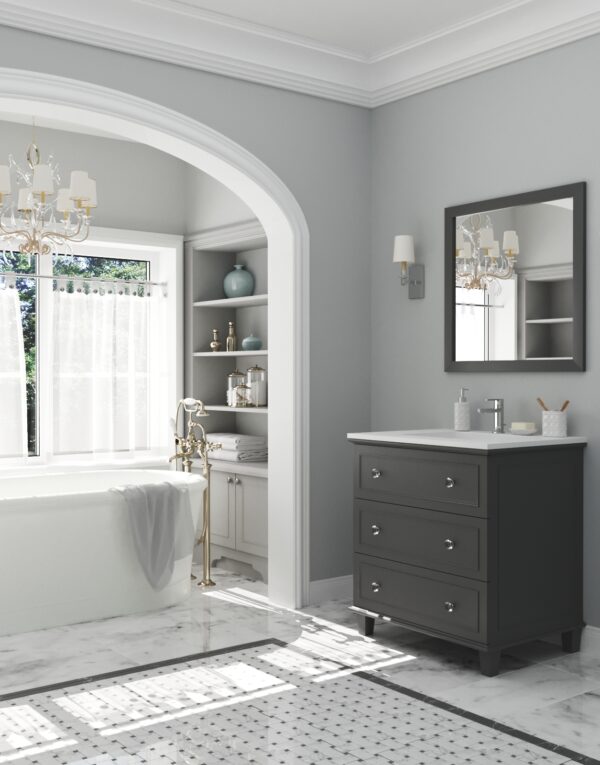 Laviva Luna 30" Maple Grey Bathroom Vanity with Matte White VIVA Stone Solid Surface Countertop