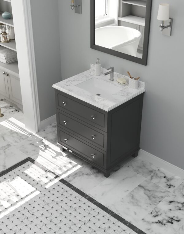 Laviva Luna 30" Maple Grey Bathroom Vanity with White Carrara Marble Countertop