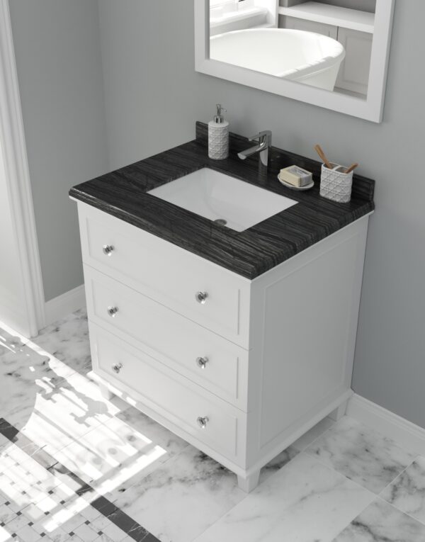 Laviva Luna 30" White Bathroom Vanity with Black Wood Marble Countertop