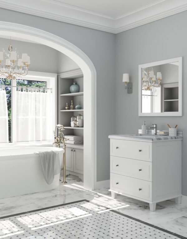 Laviva Luna 30" White Bathroom Vanity with White Stripes Marble Countertop