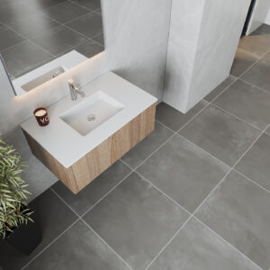 Laviva Legno 36" Weathered Grey Bathroom Vanity with Matte White VIVA Stone Solid Surface Countertop