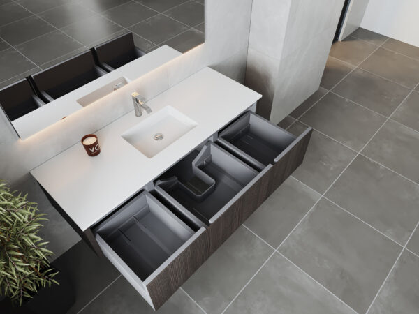 Laviva Legno 60" Carbon Oak Single Sink Bathroom Vanity with Matte White VIVA Stone Solid Surface Countertop