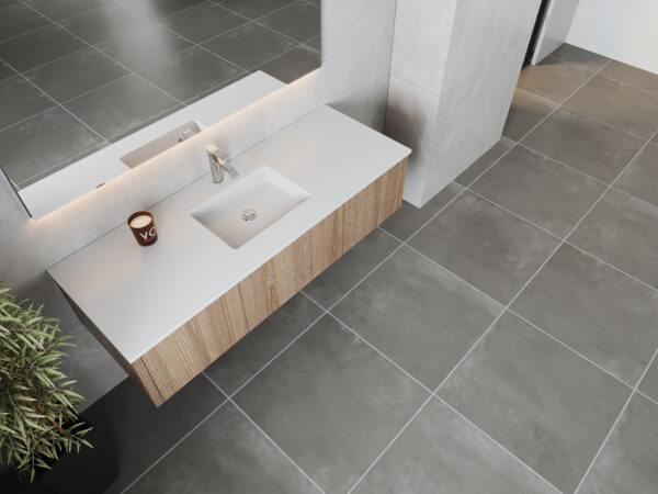 Laviva Legno 60" Weathered Grey Single Sink Bathroom Vanity with Matte White VIVA Stone Solid Surface Countertop