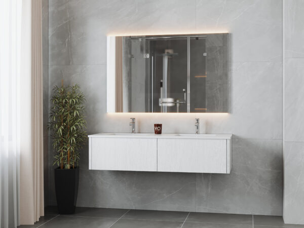 Laviva Legno 60" Alabaster White Double Sink Bathroom Vanity with Matte White VIVA Stone Solid Surface Countertop