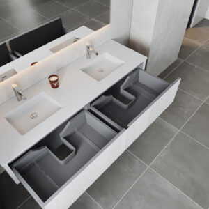 Laviva Legno 72" Alabaster White Double Sink Bathroom Vanity with Matte White VIVA Stone Solid Surface Countertop