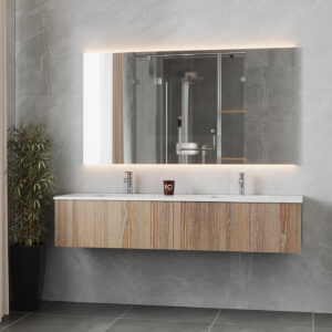 Laviva Legno 72" Weathered Grey Double Sink Bathroom Vanity with Matte White VIVA Stone Solid Surface Countertop