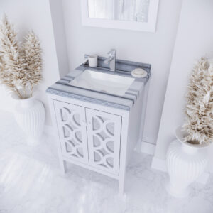 Laviva Mediterraneo 24" White Bathroom Vanity with White Stripes Marble Countertop