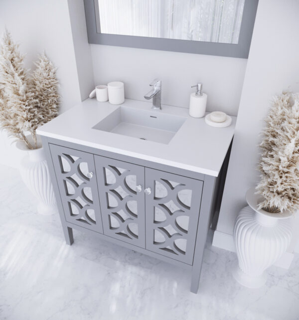 Laviva Mediterraneo 36" Grey Bathroom Vanity with Matte White VIVA Stone Solid Surface Countertop