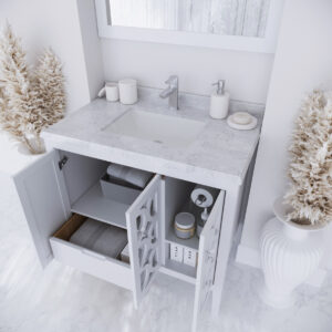 Laviva Mediterraneo 36" White Bathroom Vanity with White Carrara Marble Countertop