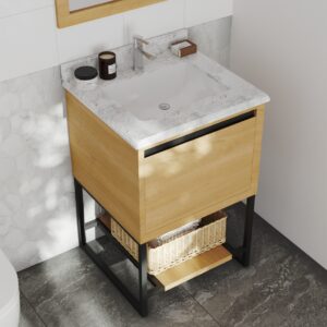 Laviva Alto 24" California White Oak Bathroom Vanity with White Carrara Marble Countertop