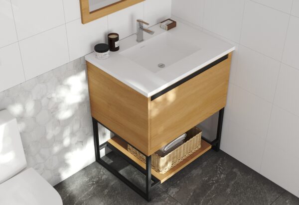 Laviva Alto 30" California White Oak Bathroom Vanity with Matte White VIVA Stone Solid Surface Countertop