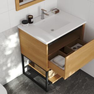 Laviva Alto 30" California White Oak Bathroom Vanity with Matte White VIVA Stone Solid Surface Countertop