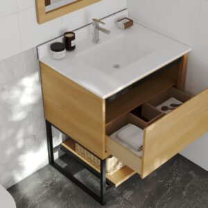 Laviva Alto 30" California White Oak Bathroom Vanity with White Quartz Countertop