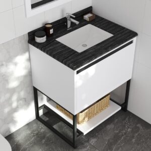 Laviva Alto 30" White Bathroom Vanity with Black Wood Marble Countertop