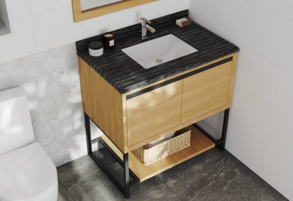 Laviva Alto 36" California White Oak Bathroom Vanity with Black Wood Marble Countertop