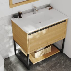 Laviva Alto 36" California White Oak Bathroom Vanity with Matte White VIVA Stone Solid Surface Countertop