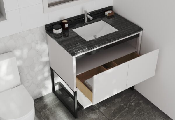 Laviva Alto 36" White Bathroom Vanity with Black Wood Marble Countertop