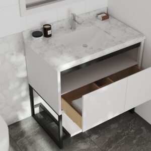 Laviva Alto 36" White Bathroom Vanity with White Carrara Marble Countertop