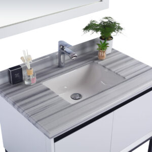 Laviva Alto 36" White Bathroom Vanity with White Stripes Marble Countertop