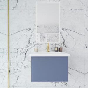 Laviva Vitri 24" Nautical Blue Bathroom Vanity with VIVA Stone Matte White Solid Surface Countertop