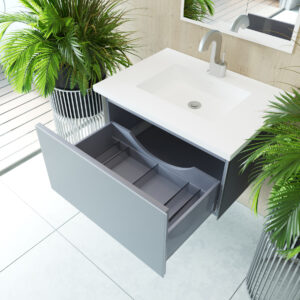 Laviva Vitri 30" Fossil Grey Bathroom Vanity with VIVA Stone Matte White Solid Surface Countertop