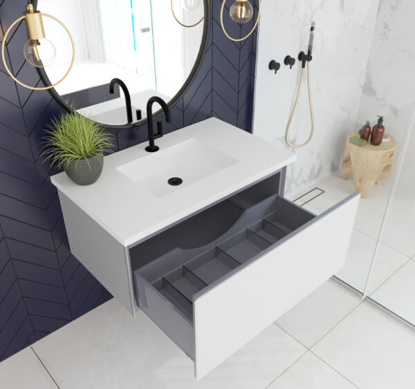 Laviva Vitri 36" Cloud White Bathroom Vanity with VIVA Stone Matte White Solid Surface Countertop