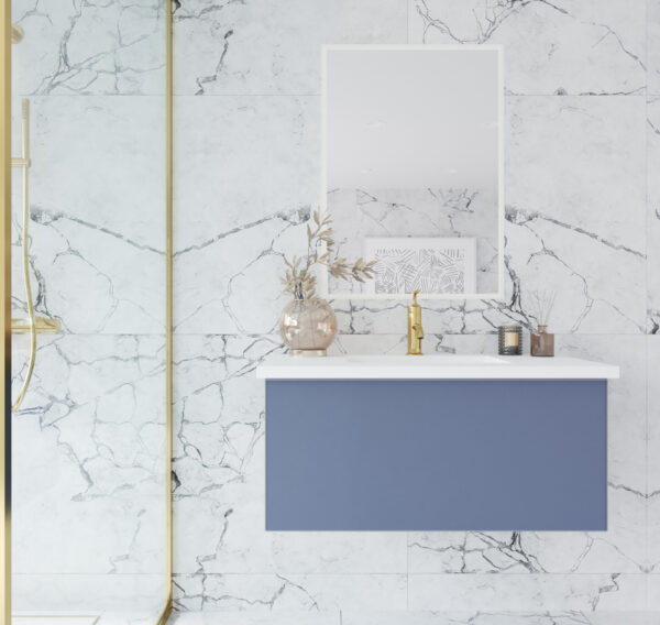 Laviva Vitri 36" Nautical Blue Bathroom Vanity with VIVA Stone Matte White Solid Surface Countertop