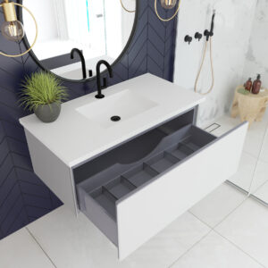 Laviva Vitri 42" Cloud White Bathroom Vanity with VIVA Stone Matte White Solid Surface Countertop