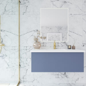 Laviva Vitri 42" Nautical Blue Bathroom Vanity with VIVA Stone Matte White Solid Surface Countertop