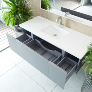 Laviva Vitri 54" Fossil Grey Bathroom Vanity with VIVA Stone Matte White Solid Surface Countertop