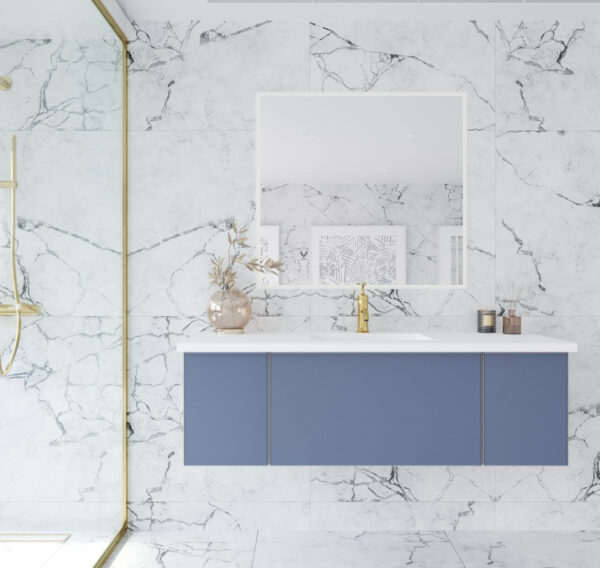 Laviva Vitri 54" Nautical Blue Bathroom Vanity with VIVA Stone Matte White Solid Surface Countertop