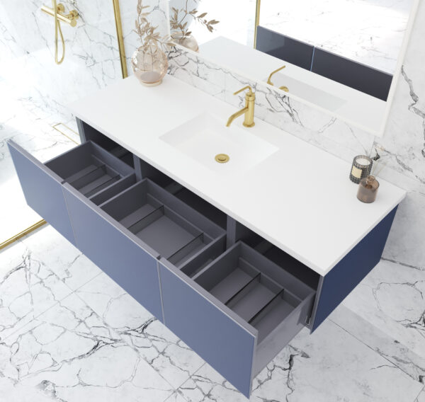 Laviva Vitri 60" Nautical Blue Single Sink Bathroom Vanity with VIVA Stone Matte White Solid Surface Countertop