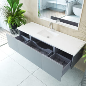 Laviva Vitri 66" Fossil Grey Single Sink Bathroom Vanity with VIVA Stone Matte White Solid Surface Countertop