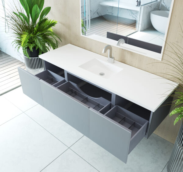 Laviva Vitri 66" Fossil Grey Single Sink Bathroom Vanity with VIVA Stone Matte White Solid Surface Countertop