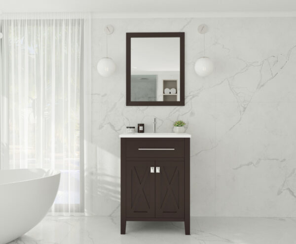 Laviva Wimbledon 24" Brown Bathroom Vanity with Matte White VIVA Stone Solid Surface Countertop