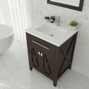 Laviva Wimbledon 24" Brown Bathroom Vanity with Matte White VIVA Stone Solid Surface Countertop