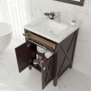 Laviva Wimbledon 24" Brown Bathroom Vanity with Matte White VIVA Stone Solid Surface Countertop