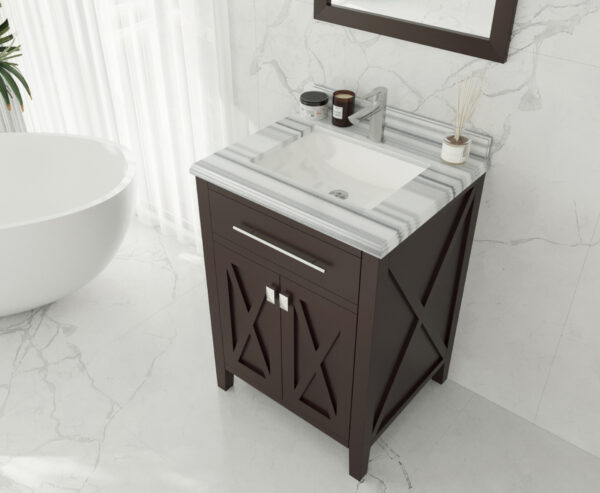 Laviva Wimbledon 24" Brown Bathroom Vanity with White Stripes Marble Countertop