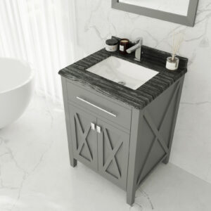 Laviva Wimbledon 24" Grey Bathroom Vanity with Black Wood Marble Countertop