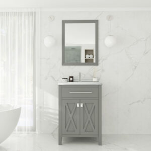 Laviva Wimbledon 24" Grey Bathroom Vanity with White Stripes Marble Countertop