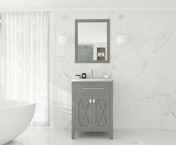 Laviva Wimbledon 24" Grey Bathroom Vanity with White Stripes Marble Countertop