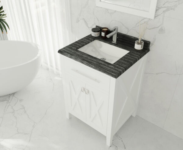 Laviva Wimbledon 24" White Bathroom Vanity with Black Wood Marble Countertop