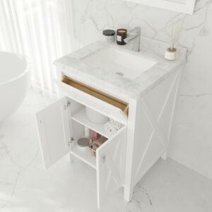 Laviva Wimbledon 24" White Bathroom Vanity with Black Wood Marble Countertop