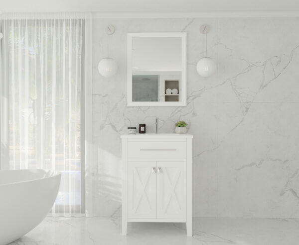 Laviva Wimbledon 24" White Bathroom Vanity with Matte White VIVA Stone Solid Surface Countertop