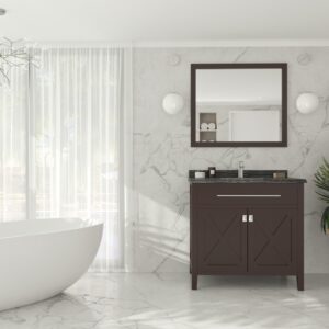 Laviva Wimbledon 36" Brown Bathroom Vanity with Black Wood Marble Countertop