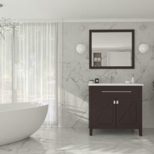 Laviva Wimbledon 36" Brown Bathroom Vanity with Matte White VIVA Stone Solid Surface Countertop