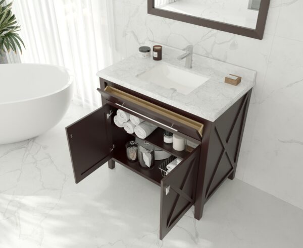 Laviva Wimbledon 36" Brown Bathroom Vanity with Matte White VIVA Stone Solid Surface Countertop